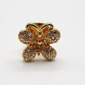 Vintage Napier Signed Gold Toned Bee Brooch Lapel Pin Rhinestones Butterfly 1/2"